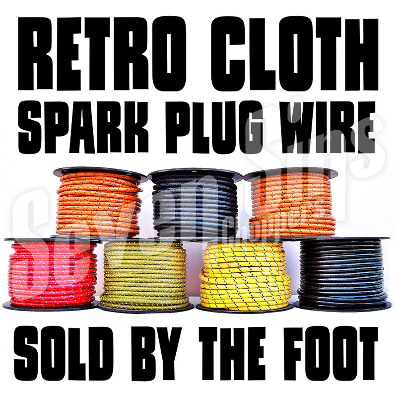 7MM IGNITION WIRE RETRO CLOTH COPPER CORE  / CHOOSE COLOR / BY THE  FOOT