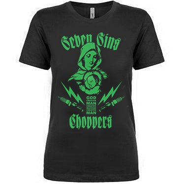 SEVEN SINS CHOPPERS LADIES CREW T-SHIRT MARY GREEN